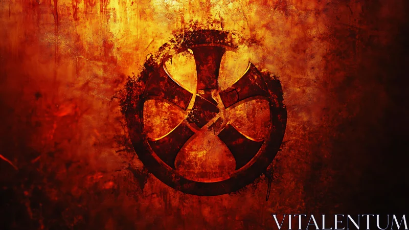 Fiery grunge biohazard emblem on distressed metal wall.