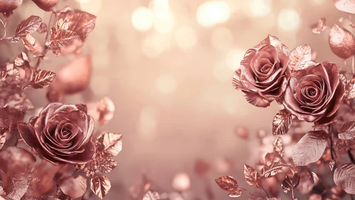 Luxurious rose garden blooms in shimmering rose gold tones.