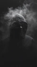 Mysterious hooded figure drifting through curling shadows.