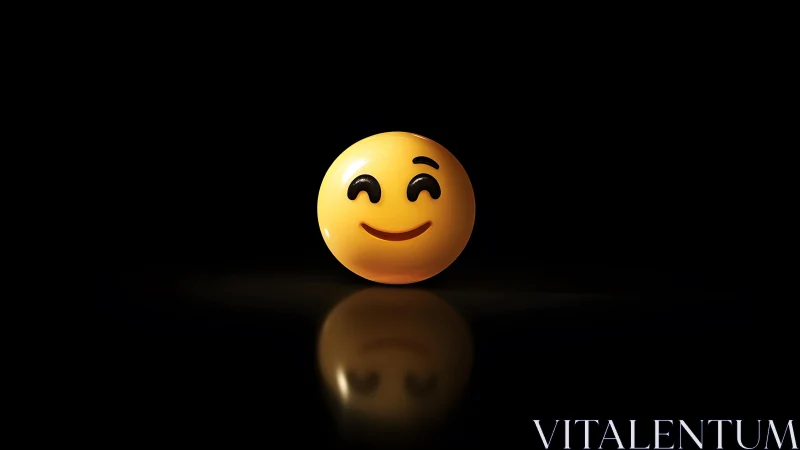 Smiling Emoji Face on Black Background, Minimalist Digital Art.