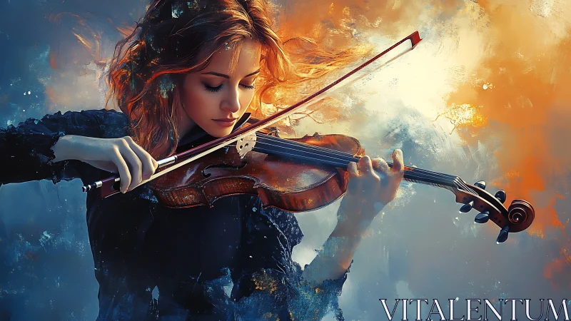 Violin daydreams painted in firelight and whispers of blue.