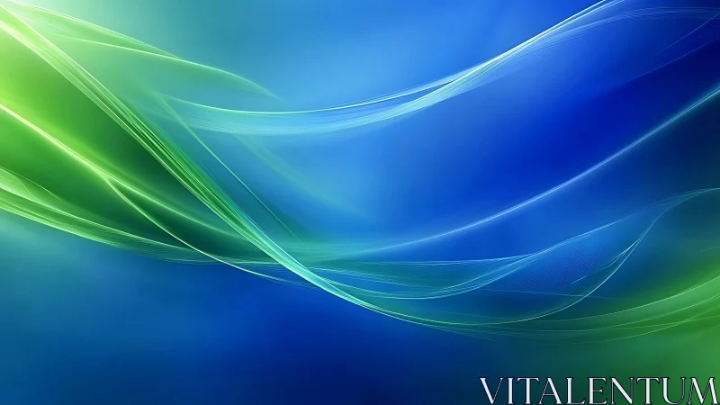 Green light waves over blue abstract gradient background.