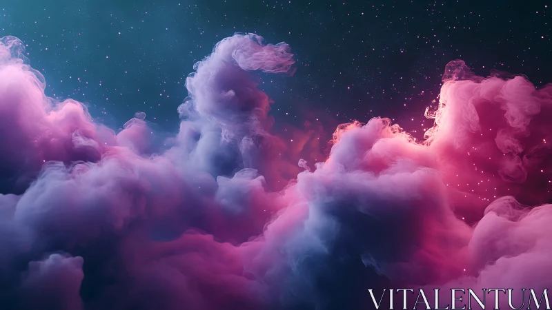 Nebula clouds in cosmic pink and teal digital dreamscape.
