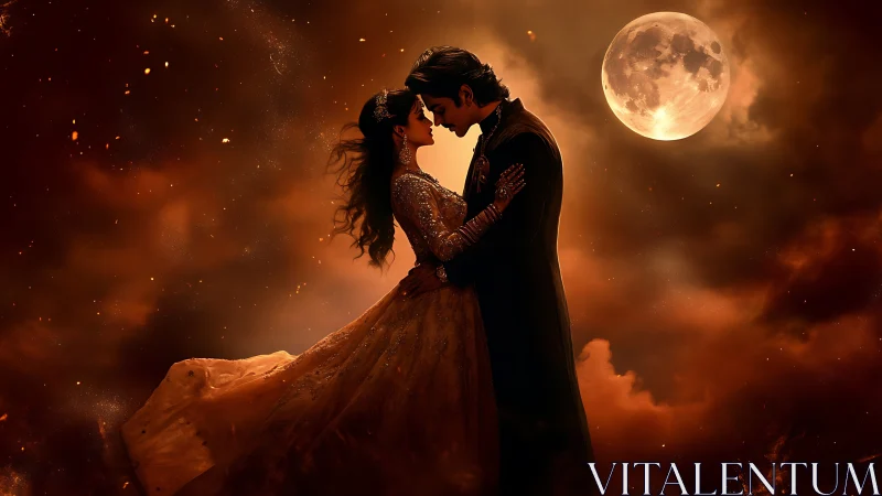 Ethereal Nocturnal Embrace Under Lunar Radiance.