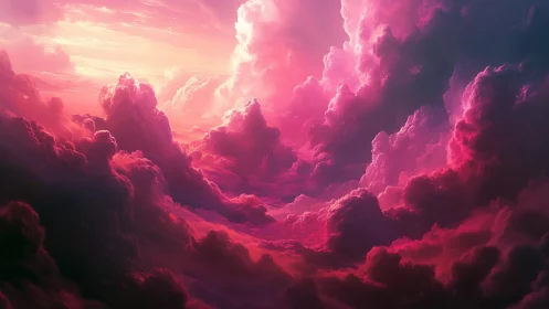 Dreamy pink cloudscape glowing with soft sunset light.