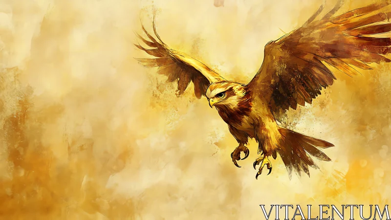 Majestic Eagle in Flight Digital Painting with Golden Tones.