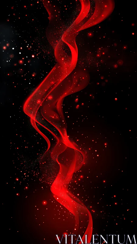 Velvet red ribbons dancing through a starry midnight sky.