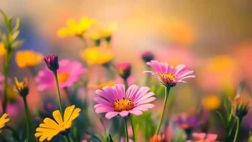 Shallow depth field photograph of mixed flowering plants