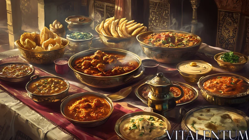 Golden feast of spiced comfort on a sunlit table.