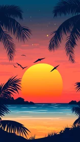 Tropical sunset seascape rendered in minimalist digital gradients