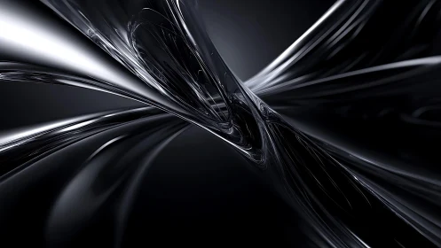 Futuristic Abstract Metallic Curves in Dark Digital Art Style.