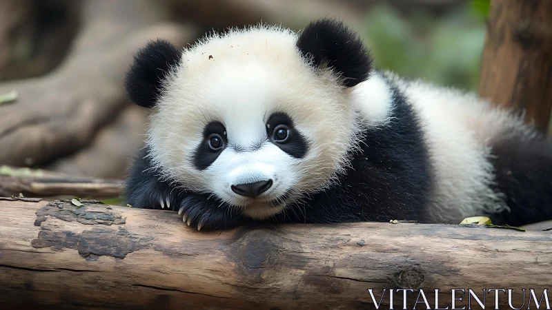 Tiny forest daydreamer nestles on sunlit bamboo log