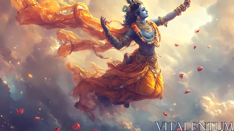 Skyborne deity twirls through rose kissed celestial storms.