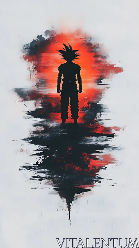 Lone warrior silhouette within a blazing painted aura.