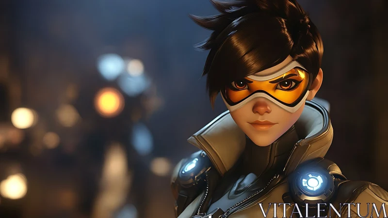 Confident sci fi heroine glowing with bold electric energy.