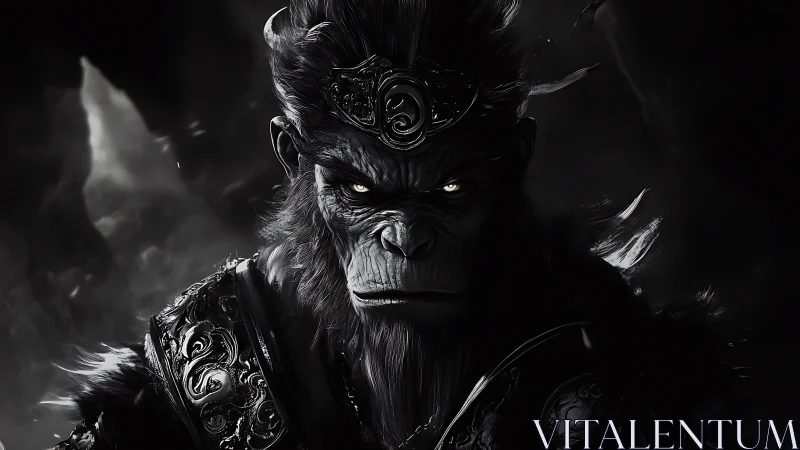 Monochrome warrior ape portrait renders ominous dramatic lighting