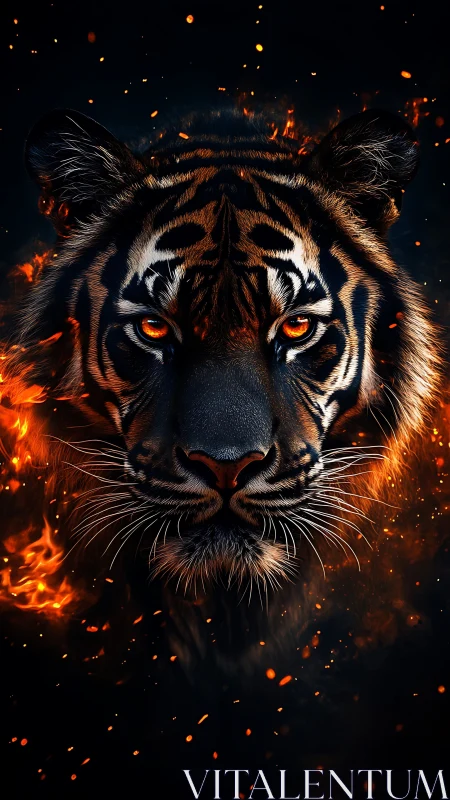 Fiery tiger portrait rendered in high-contrast digital realism