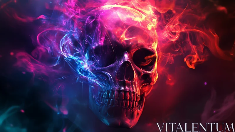 Luminous skull rendered in dual chromatic smoke illumination