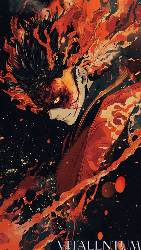 Blazing guardian wrapped in swirling cosmic firestorm.