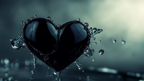 Fluid Dynamics Heart Form: Hydrostatic Black Liquid Sculptural Moment