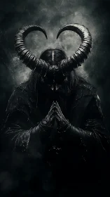 Dark horned figure in quiet, shadowy, contemplative stillness.