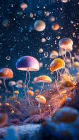 Luminescent jellyfish forest drifts through a cosmic reef.