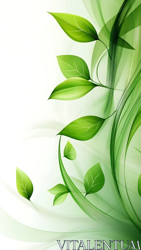 Luminous green leaves with flowing abstract wave forms.
