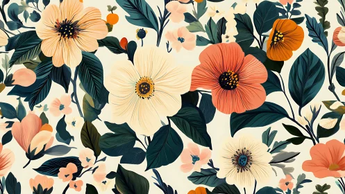 Botanical illustration with stacked floral composition in warm palette