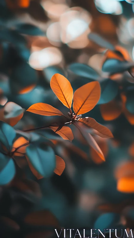 Soft autumn light gently warming delicate orange leaves