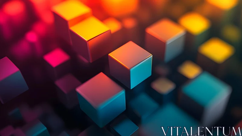 Neon Cubes in Orbit, Glowing Through a Midnight Grid.