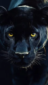 Black Panther Direct Frontal Portrait With Luminous Amber Ocular Focus