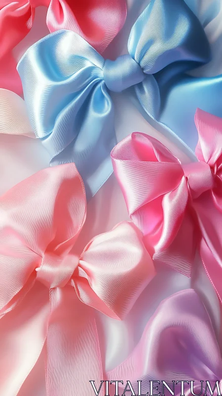 Layered silk ribbon bows in pink, blue, and purple hues