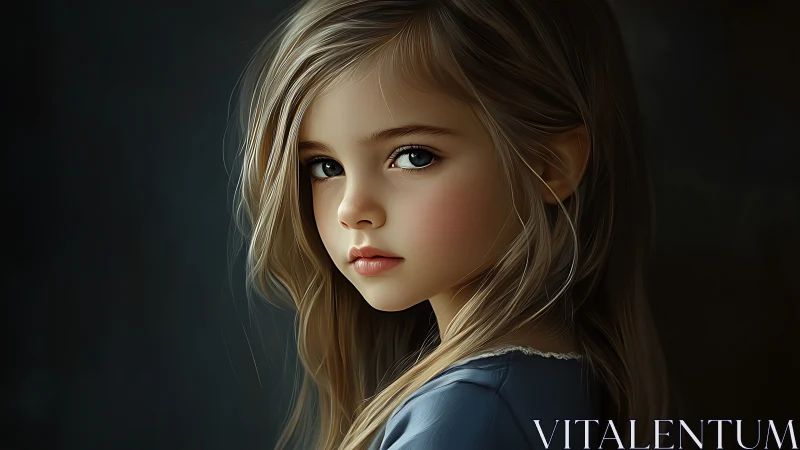Young Girl with Thoughtful Expression and Flowing Hair.