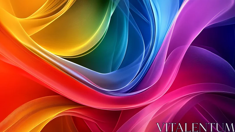 Curved multicolor translucent ribbons overlap in smooth layers