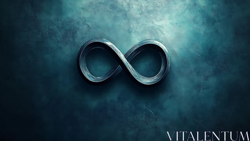 Metallic infinity symbol lies centered on textured teal wall