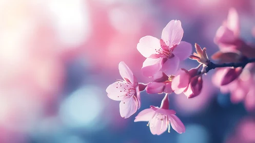 Delicate Pink Cherry Blossoms with Selective Focus Rendering