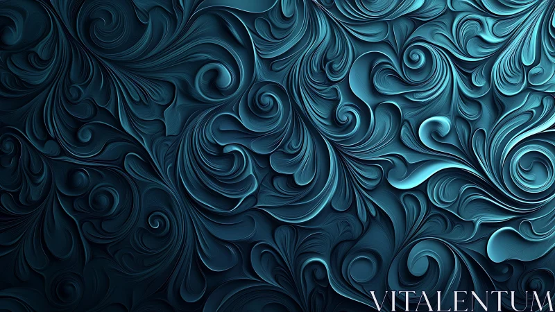 Teal swirling relief pattern forms layered abstract surface