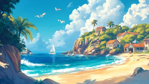 Tropical Coastal Paradise - Seaside Village Among Palms