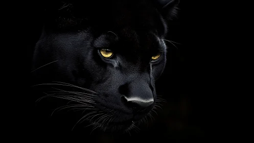 Black Leopard Portrait: Nocturnal Predator with Luminescent Amber Eyes.