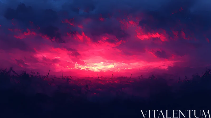 Crimson storm sunset ignites a vast brooding horizon