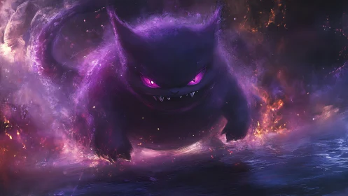 Dark spectral creature in infernal nebula digital painting.