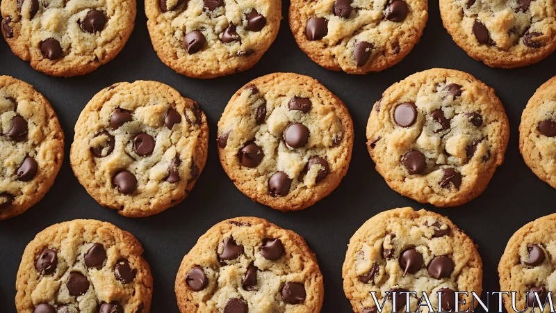 Golden cookie parade with glossy chocolate chip constellations.