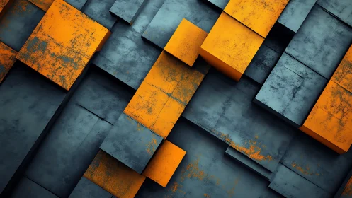 Geometric blocks form staggered orange and blue grid planes