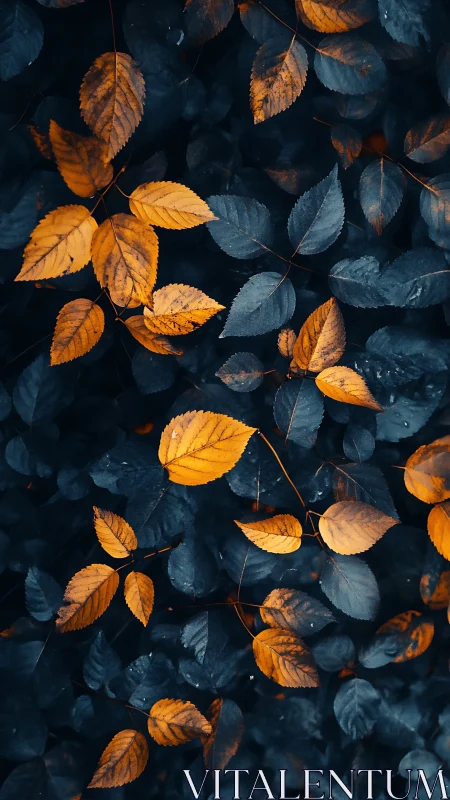 Golden leaves contrast against deep blue midnight foliage.