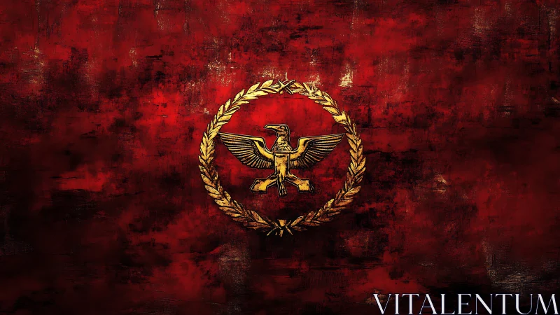 Scarlet legion banner with golden eagle in laurel firestorm.