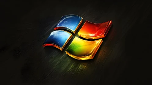 Vibrant Windows Logo in 3D Glass Style on Dark Background.