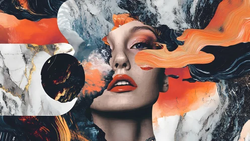 Molten nebula brushstrokes crown a surreal painted portrait