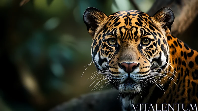 Jaguar Portrait with Intense Gaze and Spotted Coat.