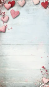 Decorative Heart Compositions on Rustic Weathered Wood Surface Arrangement