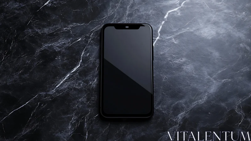 Black Smartphone on Dark Marble Surface.